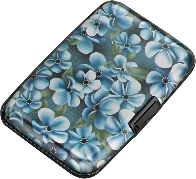 ELFISH Mini RFID Aluminum Wallet Credit Cards Holder Business Card Case Metal ID Case for Men Women(Cute Flowers)