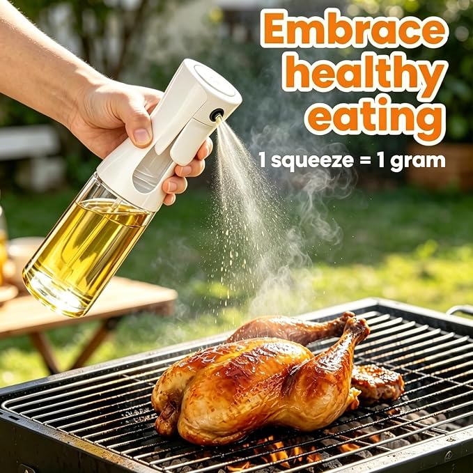 Olive Oil Sprayer for Cooking, 220ml Glass Oil Dispenser for Kitchen Gadgets, Food Grade Premium Clear Spray Bottle for Salad, Frying, BBQ