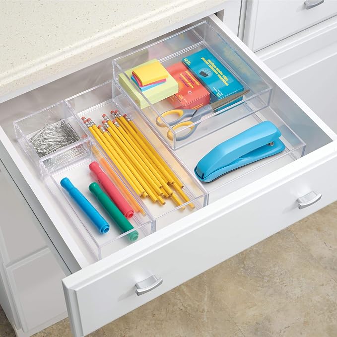 iDesign Clear Drawer Organizer | Plastic Tray, Makeup Storage, Bathroom Vanity, Dresser or Desk