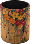 Leather Pen Holder for Desk, Hanging Floral Pencil Cup Pen Organizer Makeup Brush Holder for Office Home Kids Countertop Desk Accessory Storage