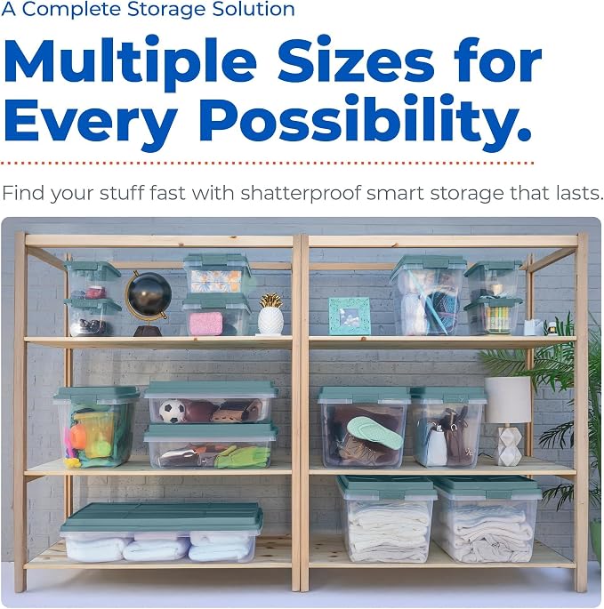 Hefty HI-RISE Stackable Storage Bins - Under Bed Storage Containers with Lids, Shoe Organizer, Plastic Storage Bins, Clear Shoe Boxes with XL Lid-Locking Latches, Durable Double Rim - 72qt (6 Pack)