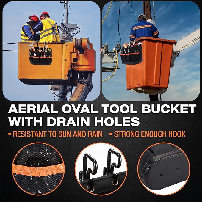 Hard Tool Bucket with 2 Hooks, Drain holes, 10 Pockets(2 Pcs)