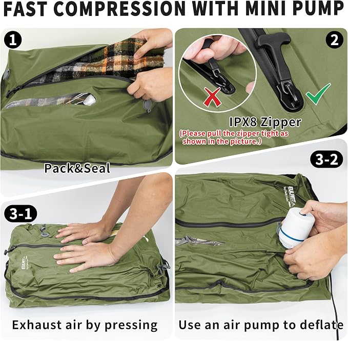 EULANT Travel Vacuum Bags,IPX8 Waterproof Vacuum Compression Bag | Vacuum Bags for Travel Carry-On Suitcase & Travel Backpack,Space Saver Bags Packing Organizers