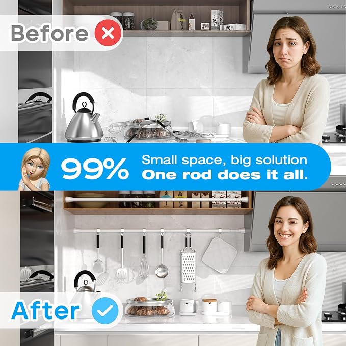 2 Pack Tension Curtain Rod 30 to 64 Inch White Curtain Rod Adjustable Expandable Spring Tension Curtain Rod No Drilling 7/8" Spring Loaded Curtain Rods for Windows Bedroom Closet Doorway Door