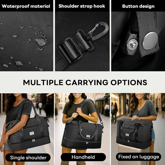 TANTOMI Travel Duffle Bag for Women Personal Item Travel Bag with Shoes Compartment, Weekender Overnight Bag Carry On Duffle Bag Tote Gym Bag for Travel, Sports, Hospital, Dance, Black