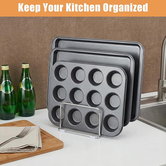 2-Pack Cutting Board Holder Stand 304 Stainless Steel 4-Tier Chopping Board | Racks Organizer, Storage Cookie Sheet Baking Sheet Baking Trays,Chopping Boards,Dish 0.9+1.0 Inch Width Slots