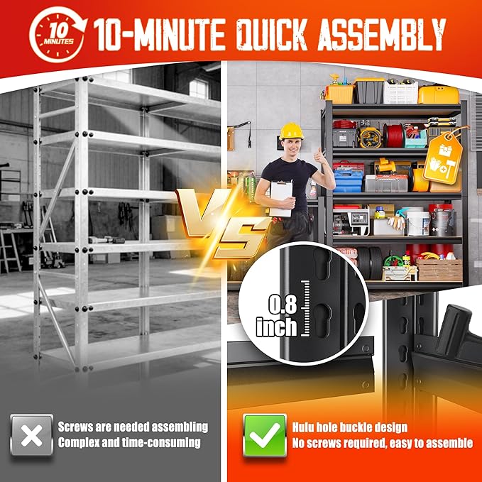 Set of 10-71"H-35"W-16D Garage Shelving-2050LBS 5 Tier Storage Shelves,Adjustable Heavy Duty Metal Shelving Unit and Storage Large Rack,Utility Steel Shelf for Shop Warehouse Industrial Pantry