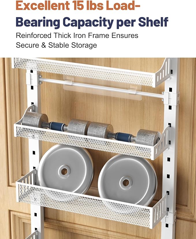 8 Tier Pantry Door Organizer, 2 IN 1 Over the Door Pantry Organizer with Metal Adjustable Baskets,Spice Rack Wall Mount or Door Organizer, Door Spice Rack for Pantry