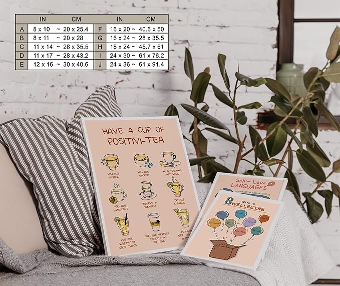 LOLUIS Mental Health Poster, Boho Therapy Tools Educational Supplies Art Print Classroom School Office Decor (Positivi-tea Poster, Custom Frame Type)