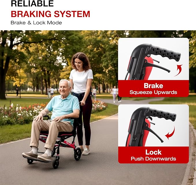 Wheelchairs for Adults Transport Chair Lightweight Foldable with Telescopic Handle, 18-Inch Seat Width Portable Folding Travel Wheel Chairs for Seniors