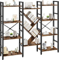 INNOD Triple 4 Tier Book Shelf, Large Industrial Bookcase with Storage Cabinet, Tall Bookshelf with Open Display Shelves Furniture for Living Room Bedroom Home Office Rustic Brown