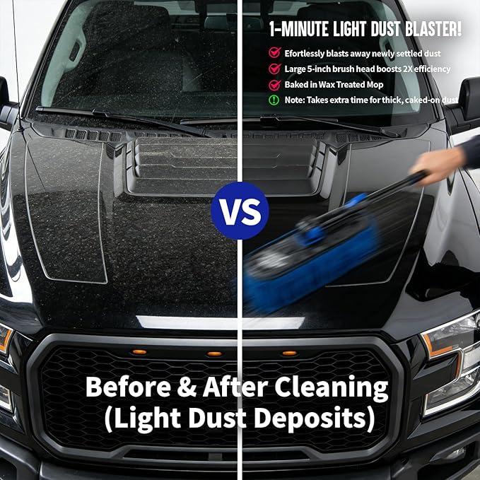 Flash Dog Car Duster Exterior - Wax Treated Cotton & Extendable Aluminum Alloy Handle Scratch Free Cleaning Brush for Cars, Trucks, SUVs, RVs, Motorcycles | Waterless Dust & Pollen Remover