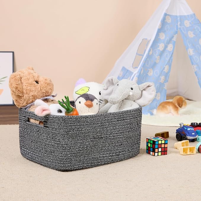 MiniArk Large Storage Baskets for Shelves, 17 x 13 x 7.5” Closet Organizers Bins for Clothes Blanket Towels, Baby Nursery, Toy Baskets Box, Woven Rope Baskets, 2 Packs Dark Gray