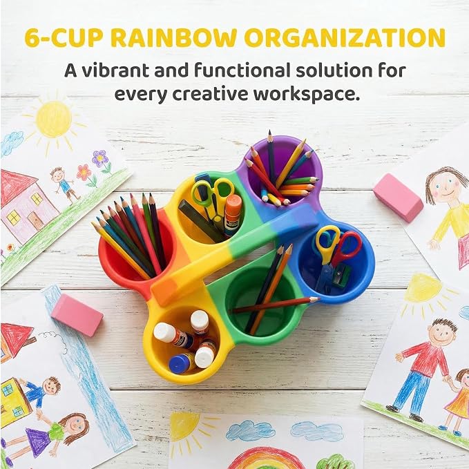 Multicolor Pencil Holders for Desk, 6-Cup Classroom Caddy with Handles, Durable Art Supply Organizer for School Office Home (Set of 6)