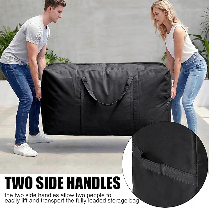66 Gallon Extra Large Storage Bags, XXL Moving Bags with Zippers & Side Handles, Jumbo Big Storage Totes for Moving & Space-Saving Organization (Black, 66 Gallon, 1 Pack)