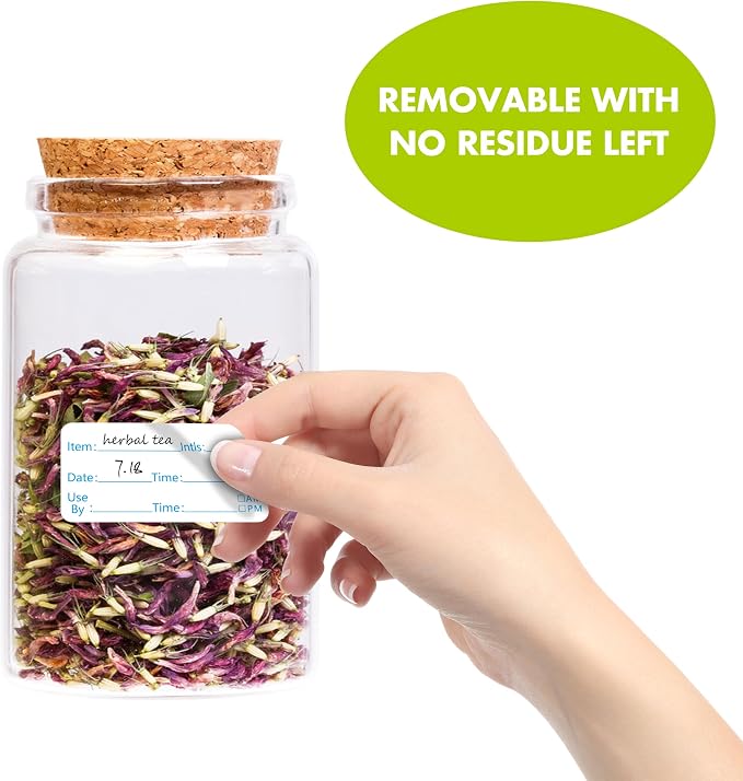 1000 PCS Removable Food Labels, Water/Oil/Tear Resistant Date Stickers with Perforation Line, Food Label for Freezer, Pantry, Fridge, Containers, Jars, Kitchen Storage Organization (2 Rolls, 2” X 1”)