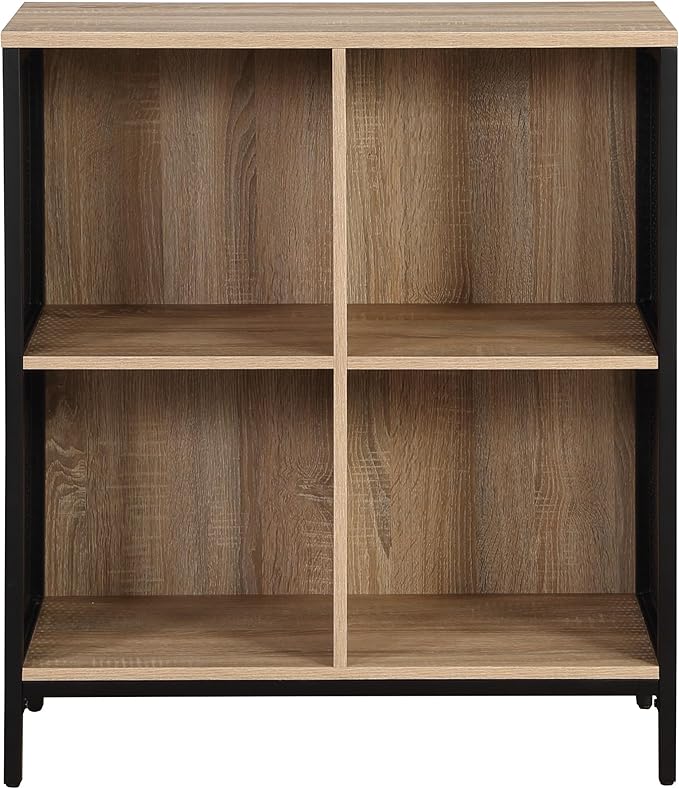 OSP Home Furnishings Ace Contemporary Modern Storage Bookcase with Shelves, 2- Shelves, 4 Cubes, River Oak Finish