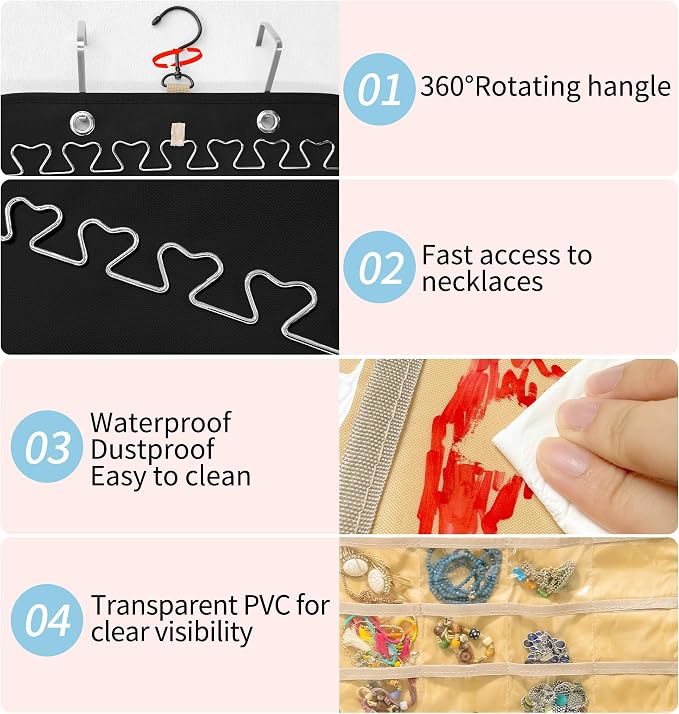 Bloss Upgraded Version Hanging Jewelry Organizer-43 Pockets in 3 Sizes, Dual-Sided Hanging Jewelry Organizers and Storage for for Earrings, Rings, Bracelets, Necklaces