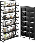 JSB 6 Tier No Assembly Folding Bookshelf, 30.3" Wide Foldable Storage Bookcase for Home Office, Space-Saving Storage Shelf for Living Room (Black)