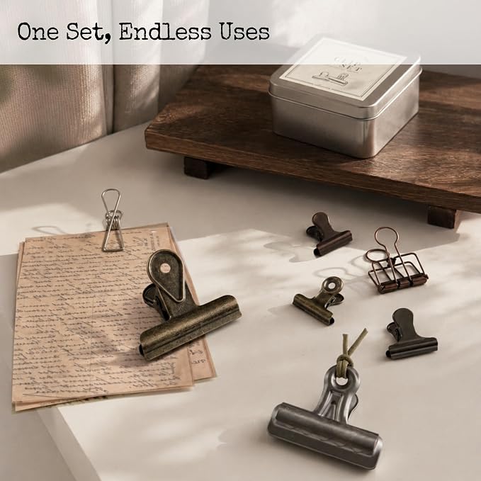 7PCS Vintage Metal Clip Set with Aluminum Box – Decorative Stationery Organizer for Journaling, Planner, Office Desk Organization, Scrapbooking, DIY Crafts & Gift Use