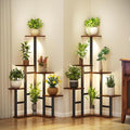 Yzosvki Corner Plant Stand Indoor with Grow Lights Set of 2, 6 Tiered Corner Plant Shelf Flower Stand for Multiple Plants, Plant Shelves Organizer Rack, Square Rustic Brown