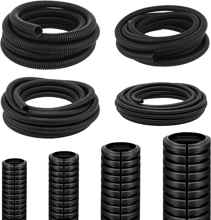 MUZIK 4 Packs Split Wire Loom, 60FT Flame Retardant PP for Cable Management | Heat & Abrasion Resistant, Flexible Split Design, Durable Cable Protection, Automotive & Home Use, Long Lasting Protection