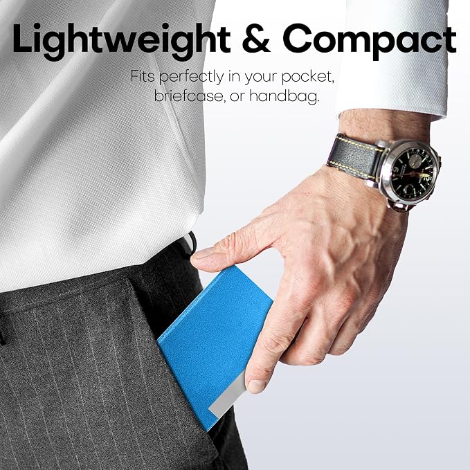 Padike Business Card Holder, Business Card Case Professional PU Leather & Stainless Steel Multi Card Case,Business Card Holder Wallet Credit card ID Case/Holder For Men & Women. (U-Blue)