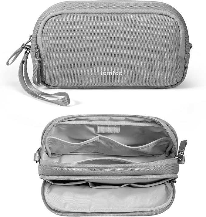 tomtoc Electronic Organizer Travel Case, Dual Compartment Tech Organization | Water Resistant Cable Pouch Storage Bag for Charger, Cord, Phone, Hard Drive, Power Bank, Accessories Travel Essentials
