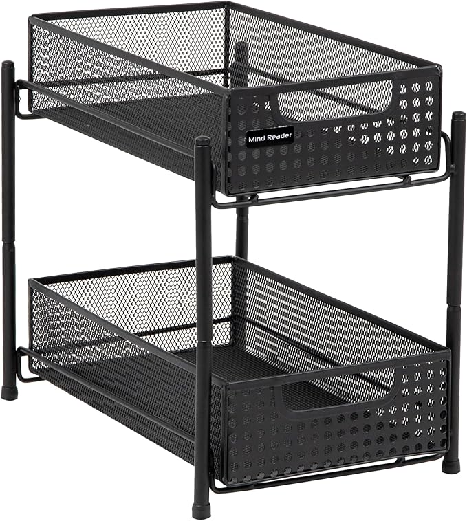 Mind Reader Accessory Organizer, Supply Storage, Desktop, Crafts, Office, Metal Mesh, 8"L x 12.5"W x 11.25"H, Black