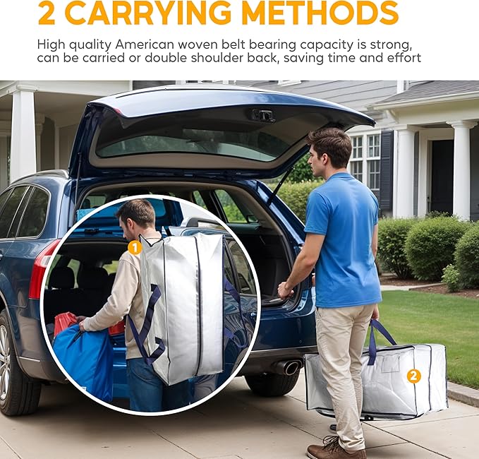 HealSmart 12 Pack Extra Large Moving Bags with Zippers & Carrying Handles, Heavy-Duty Storage Tote Moving Boxes for Dorm Room Essentials Storage Bags, Clear