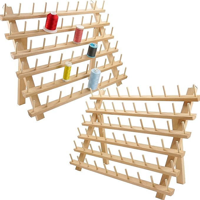 New brothread 2X60 Spools Wooden Thread Rack/Thread Holder Organizer with Hanging Hooks for Embroidery Quilting and Sewing threads