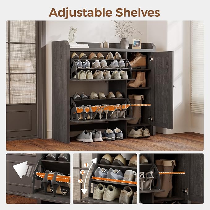 Mericonia Shoe Cabinet Storage for Entryway with 2 Flip Drawers(3-Tier), Rattan Freestanding with Door & 3 Adjustable Shelve,Hidden Shoe Rack Organizer for Hallway, Foyer