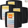 TasticTotes 120L Extra Large Blanket Clothes Storage Bags, Gray, 4 Pack | Foldable Blanket Storage and Organization, Thick Fabric Containers with Reinforced Handles & Zippers for Comforters, Bedding