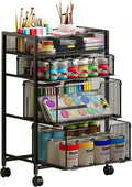 4-Tier Rolling Utility Cart with 3 Drawers, Craft Organizer and Storage with DIY Divider, Art-Craft Supplies with Caster Wheels, Multi-Functional Storage for Classroom, Office, Paints, Artifacts