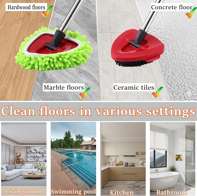 Mop Scrub Brush Replacement Head for Ocedar Easywring 1 Tank System, 2 Shower Floor Scrubber Hard Bristle Cleaning Brush, 1 Microfiber Chenille Pad Head for O Cedar Spin Mop