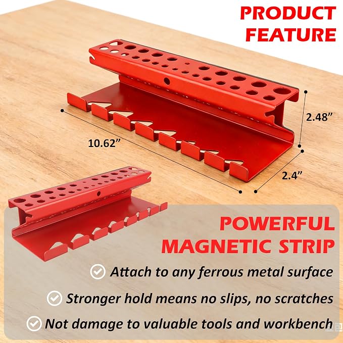 MUTUACTOR Magnetic Screwdriver Rack,1PCS Heavy Duty Magnetic Mount Red Screwdriver Organizer,Magnetic Tool Holder Durable Storage Holder for Multiple Screwdriver Plier Shear Tool Chest Cart Workbench