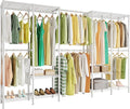 Higeego H5 Pro Heavy Duty Clothes Rack Wardrobe Closet for Hanging Clothes, Freestanding Garment Rack with Expandable Hanger Rods, Closet Organizer and Storage, (97.7-115.4")L x 15.7"W x 75.4"H, White