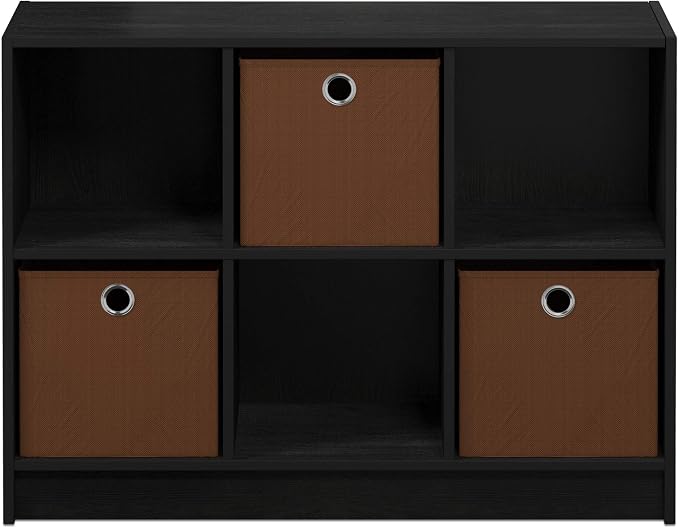 Furinno Cubic Closet Organizers and Storage, 6-Cube Closet Organizer with Bins, Open Shelf Storage, for Wardrobe, Bedroom, Living Room, Americano