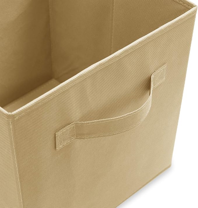 Casafield Set of 6 Collapsible Fabric Cube Storage Bins, Sandy Beige - 11" Foldable Cloth Baskets for Shelves, Cubby Organizers & More