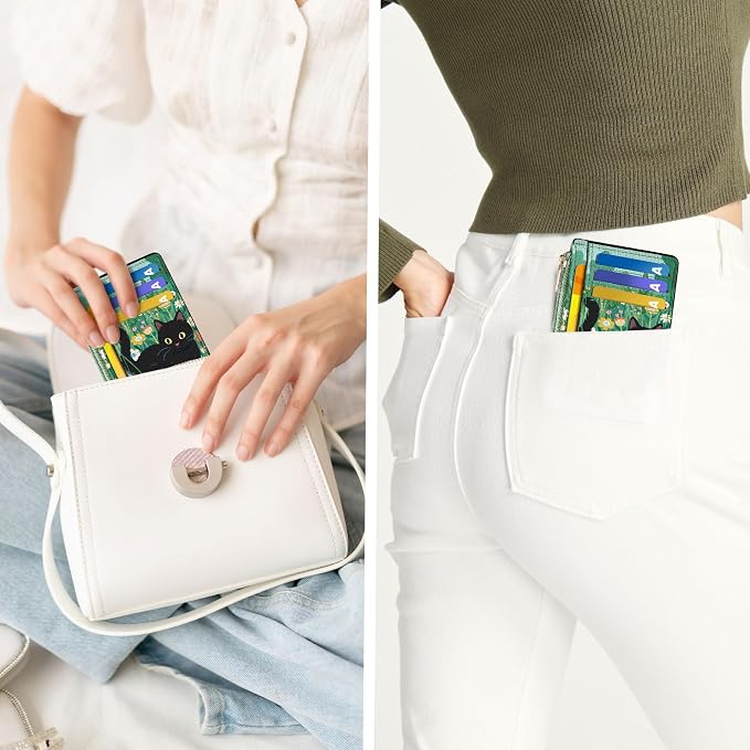 Tipmile Womens Credit Card Holder Wallet, Small Slim RFID Blocking Sleeve | Mini Tiny Cute ID Case, Minimalist Zipper Pocket Wallet, Thin Coin Purse, Mothers Gift