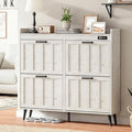 ChooChoo Shoe Storage Cabinet with 4 Flip Drawers, Deodorizing Shoe Organizer Storage for Entryway, Freestanding Hidden Slim Narrow Shoe Rack Cabinet, Antique White