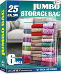 25 Gallon Jumbo Storage Bags, 35" x 24" Clear Plastic Zipper Bags with Handles, Extra Heavy Duty Large XL for Travel, Moving, Clothing, 6 Packs