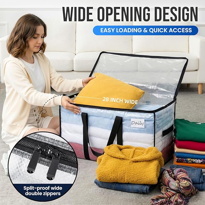 TAILI Extra Large Moving Bags, 10 Pack Clear Heavy Duty Totes For Storage with Visible Window, Wrap Around Handles, Storage Bags for Space Saving, Alternative to Moving Boxes