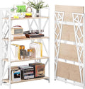 UDD No Assembly Wide Folding Bookshelf, 50.8" H x 30.9" W, 4 Tier Foldable Book Shelf Industrial Bookcase, Vintage Collapsible Storage Shelves for Home Office Living Room Bedroom, Light Oak White