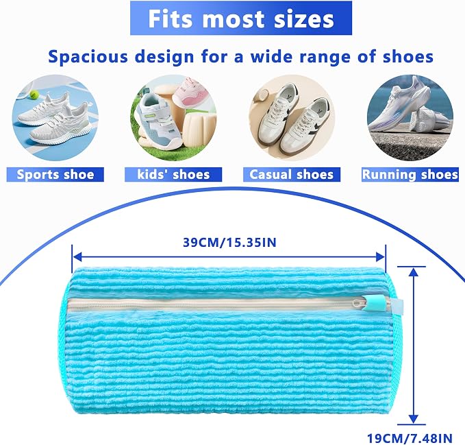 2Pcs Reusable Shoe Washing Machine Bag for Washer and Dryer:Free Up Hands, Prevent Deformation,shoe bag with Zipper Protection Design, Use for all Shoes,Sports Shoes(Blue)