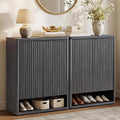 SICOTAS Shoe Cabinet 44 inch Tall Fluted Shoe Cabinet with Doors & 4 Shelves Wooden Large Hidden Shoe Storage Organizer Modern Free Standing 6-Tier Cabinet for Entryway Living Room Closet