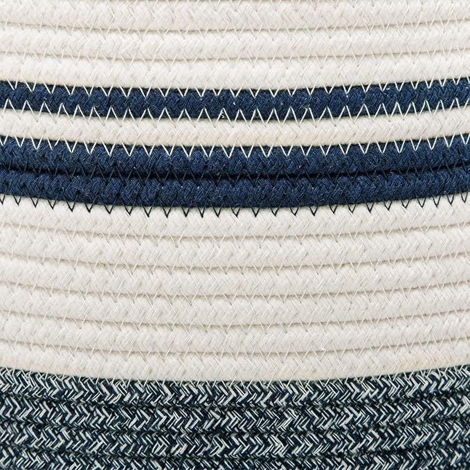 Woven Rope Laundry Hamper Basket by YOUDENOVA, 58L Tall Luandry Basket, Baby Nursery Hamper for Blanket Storage in Bedroom-Large-Blue