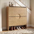 Narrow Shoe Cabinet for Entryway, Thin Entry Way Shoe Storage Cabinet with 2 Flip Drawers, No Shelf, Slim Hidden Shoe Rack Organizer for Entrance, Foyer, Wood Small