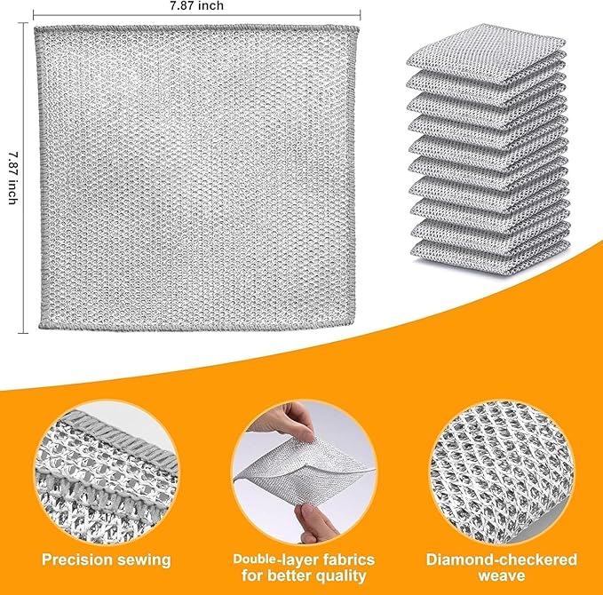 KOOCE Non Scratch Dish Wash Cloth for Kitchen Reusable Non Scratch Wire Dish Cloth Multipurpose Wire Dishwashing Rags for Wet and Dry Cleaning Scrubber Dish Cloth (12 Pcs [Double Layer])