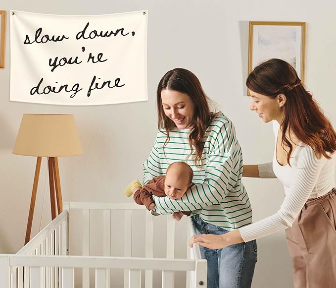 Classroom Wall Flag Decor-Teacher Gift-Inspirational Back to School Wall Banner Decor-Slow Down You're Doing Fine-Hanging Rectangular Canvas Banner for Classroom Teacher Office Reading Corner